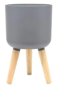 Cache-pot Sur Pied D28 H47cm Polystone Gris