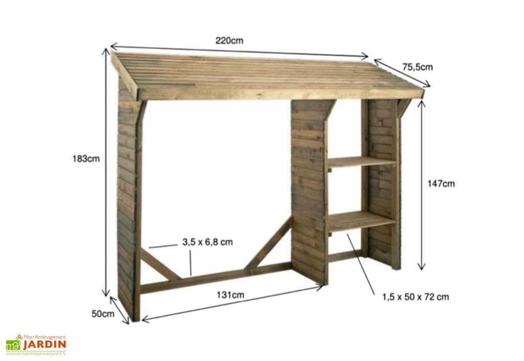 Abri Bûches à 2 Étagères Split (220 x 75,5 x 183 cm)