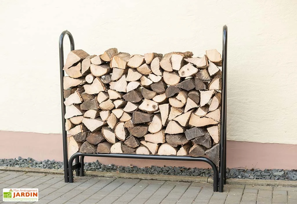 Porte-bûches en acier inoxydable avec housse en polyester – 126 cm