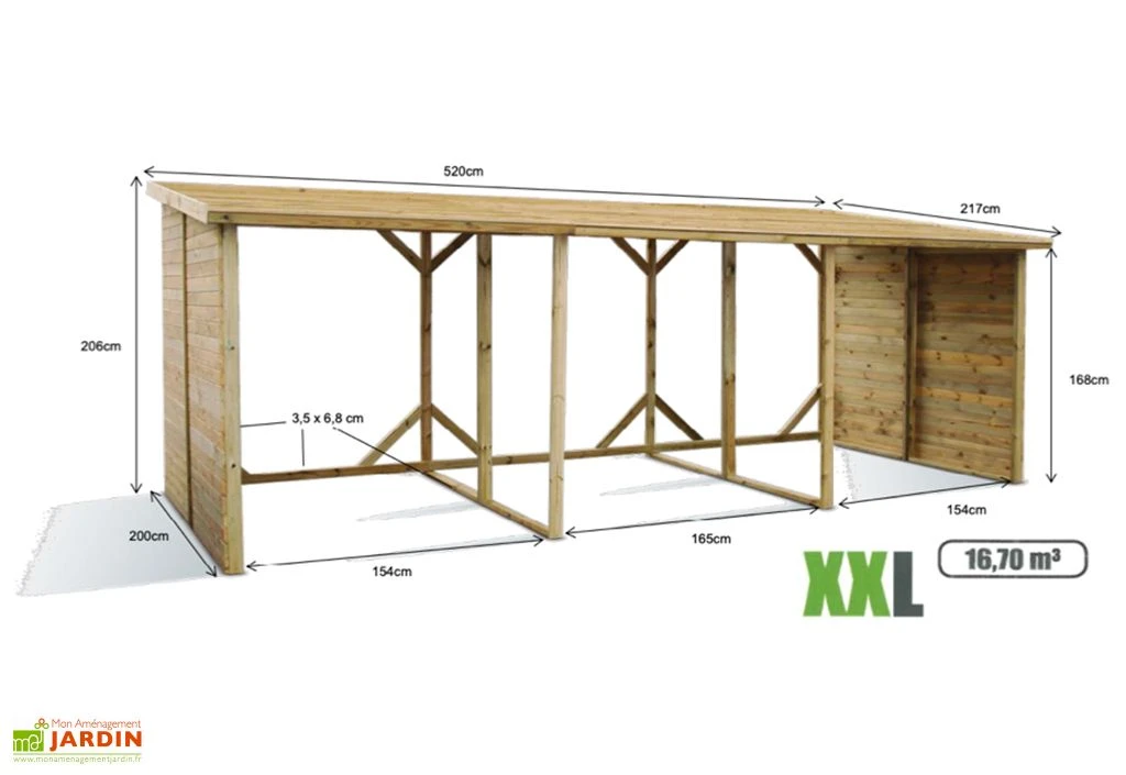 Abri Range-Bûches en Bois XXL - 16,7 m³