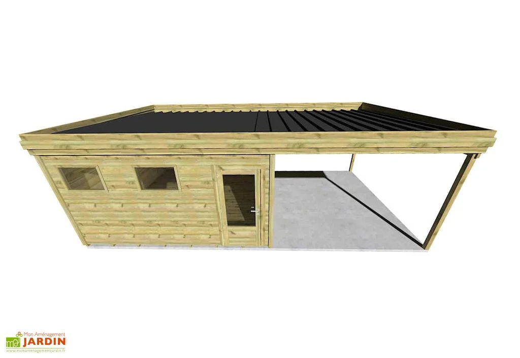 Abri de jardin en bois de pin traité avec auvent et plancher – 32,3 m²
