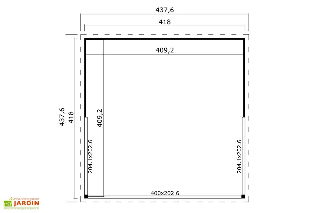 Abri de jardin en bois d’épicéa brut Domeo 5 Plus (17 m²)