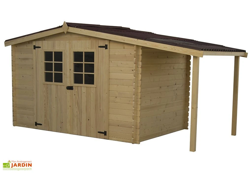 Abri de Jardin en Bois d’Épicéa Brut avec Bûcher 9 m²