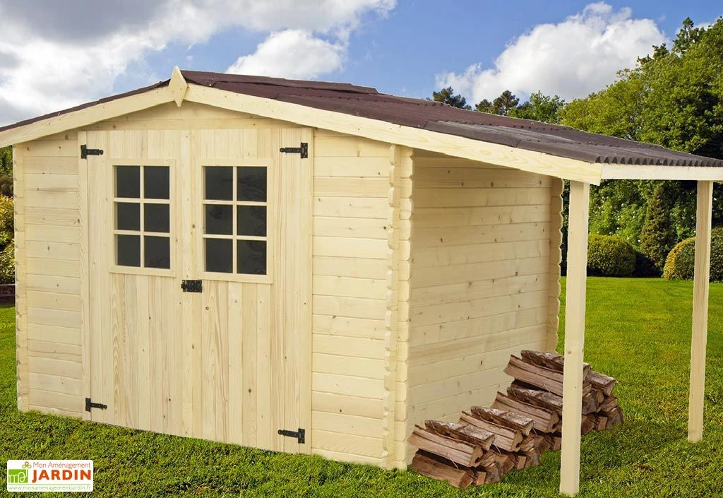 Abri de Jardin en Bois d’Épicéa Brut avec Bûcher 9 m²