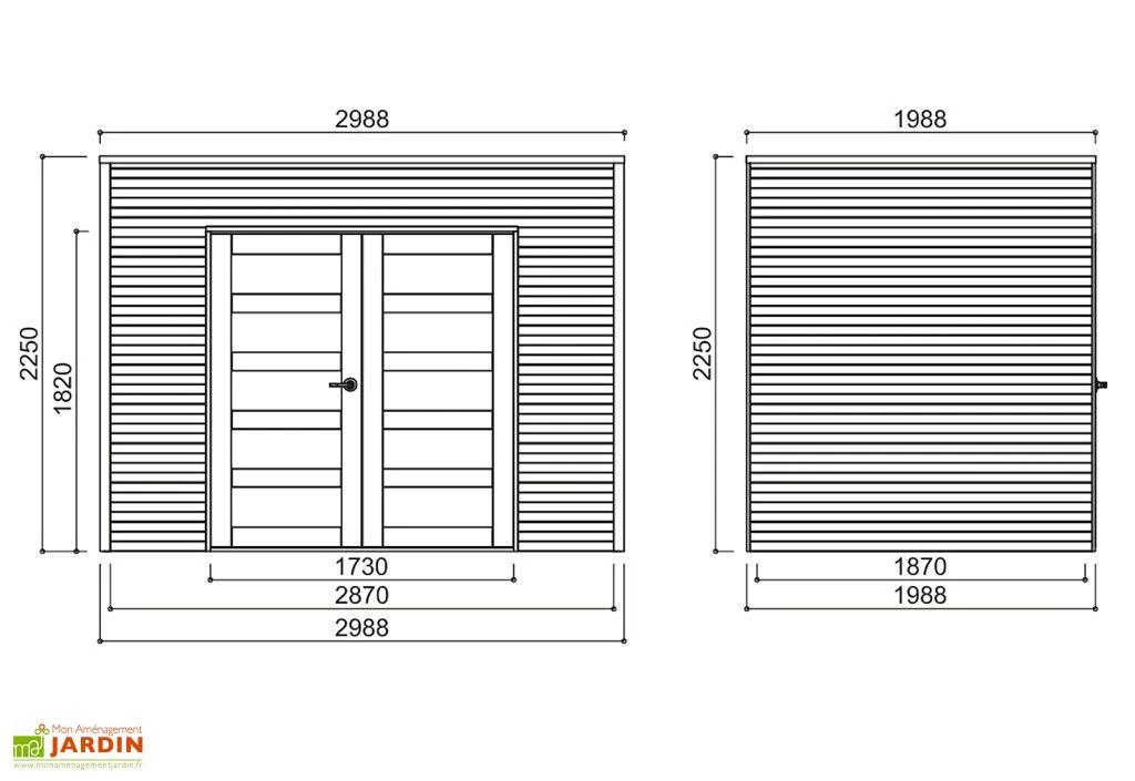 Abri de Jardin en Bois Traité Capri 19 mm – 6 m² avec Toit Plat