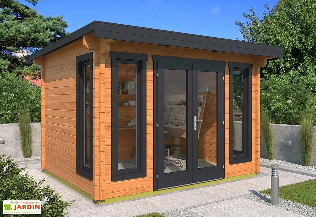 Abri de jardin moderne en bois d’épicéa brut Alex – 11,31 m²