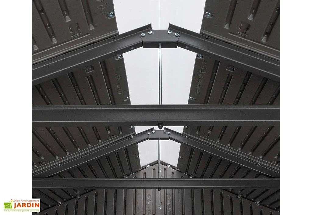 Abri de jardin en polyéthylène imitation bois et acier inox 4,5 m²