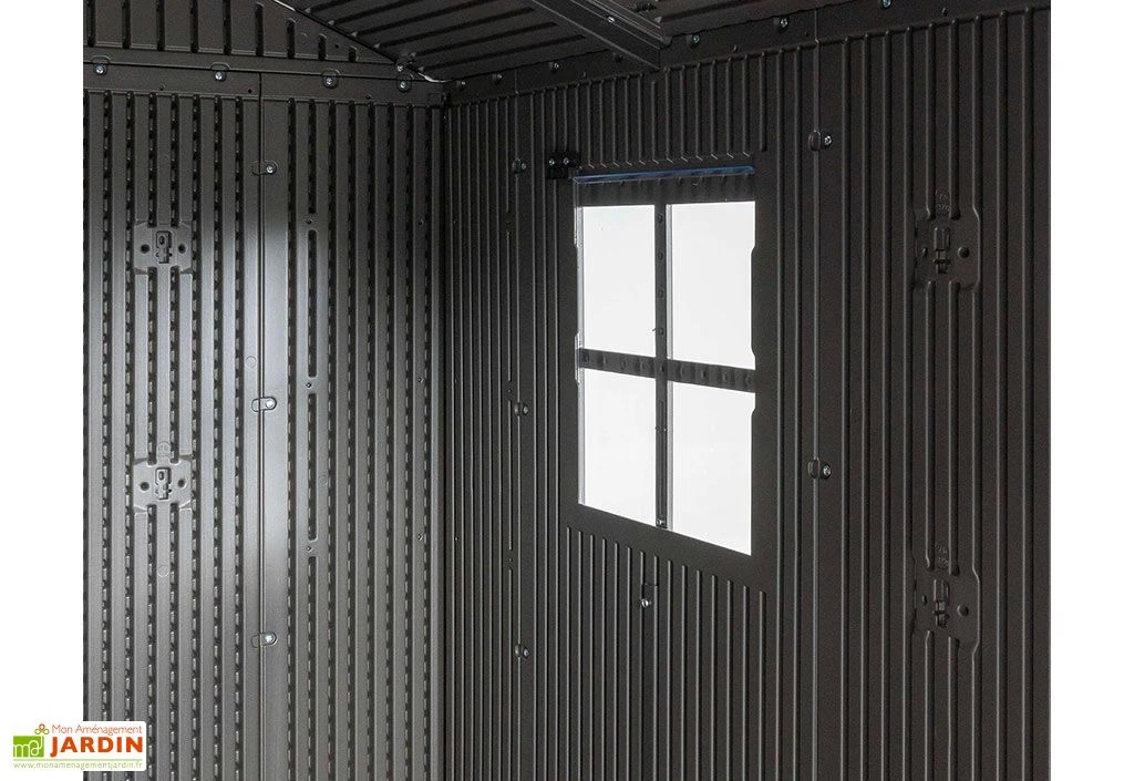 Abri de jardin en polyéthylène imitation bois et acier inox 4,5 m²