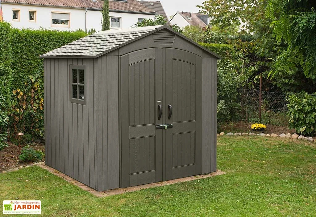 Abri de jardin en polyéthylène imitation bois et acier inox 4,5 m²