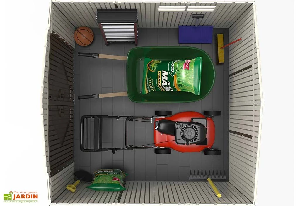 Abri de jardin en polyéthylène imitation bois et acier inox 4,5 m²