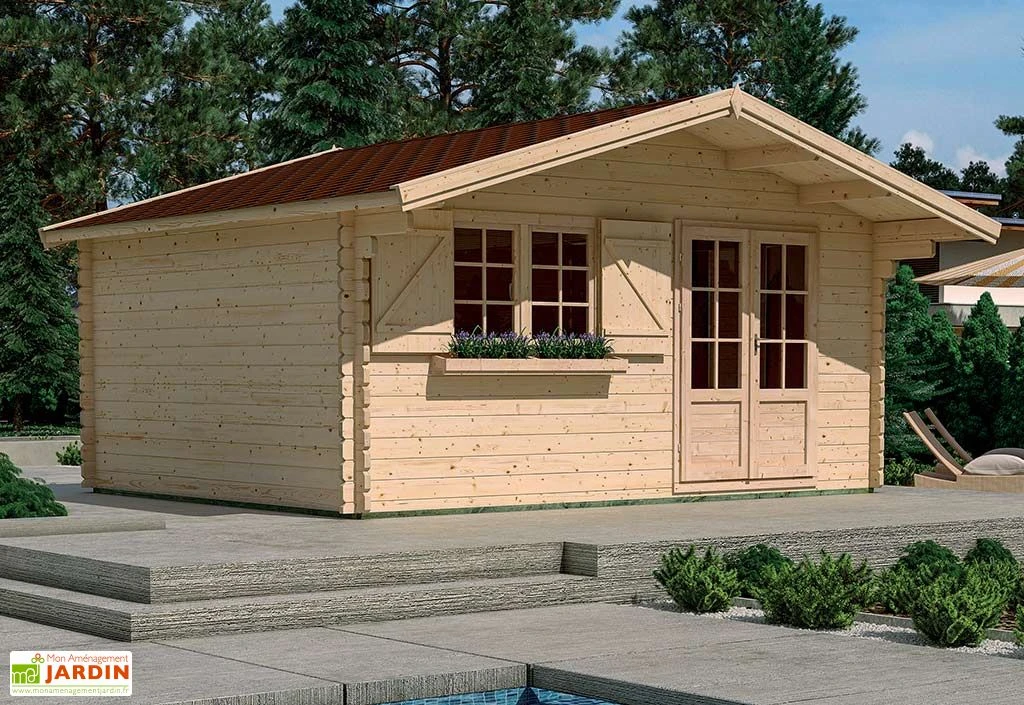 Abri de jardin en bois d’épicéa brut avec auvent Lilac – 17,3 m²