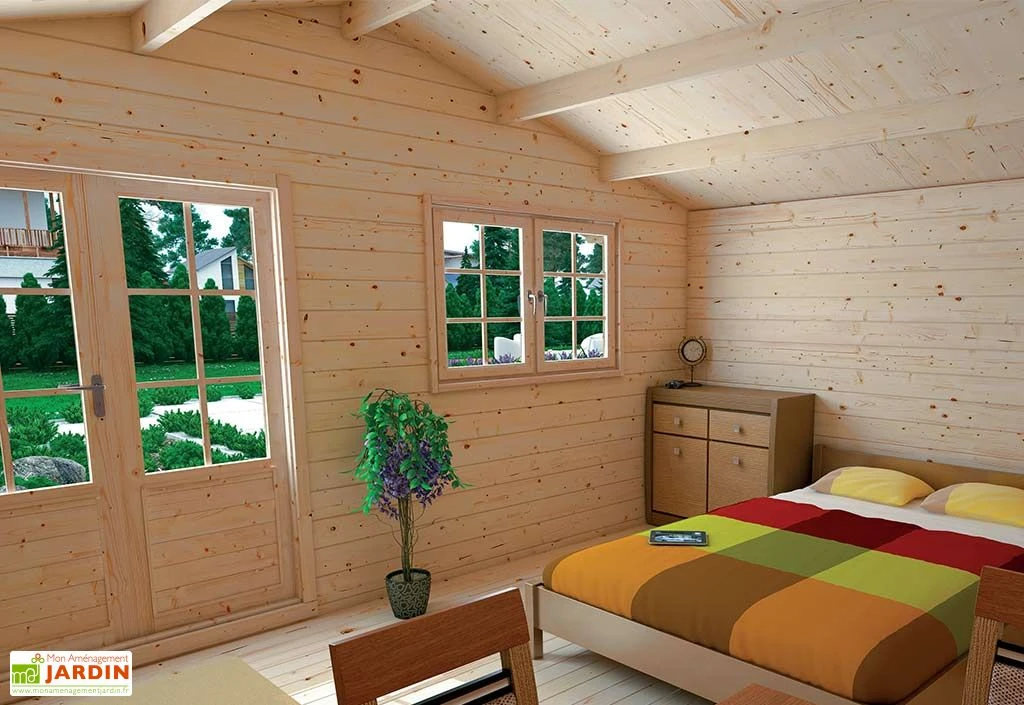 Abri de jardin en bois d’épicéa brut avec auvent Lilac – 17,3 m²