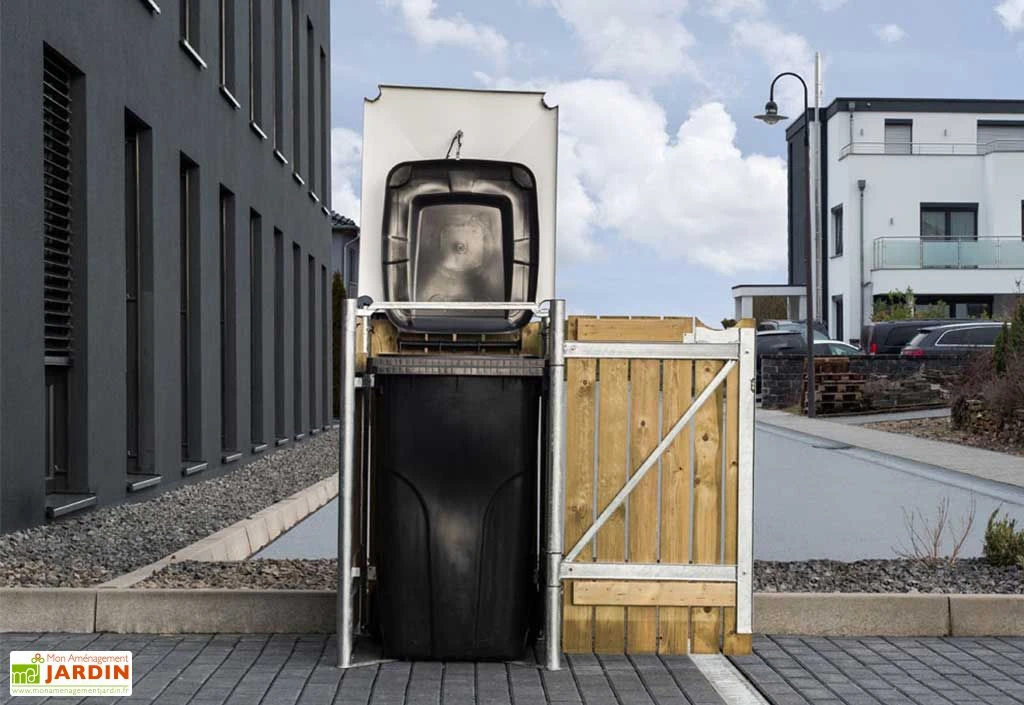 Cache-poubelle simple en acier et bois de pin traité 60 x 63 x 115 cm