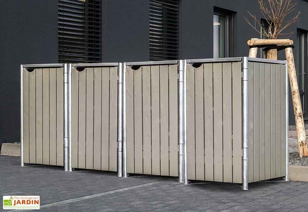 Cache-poubelles en acier et bois de pin traité 278 x 80 x 115 cm