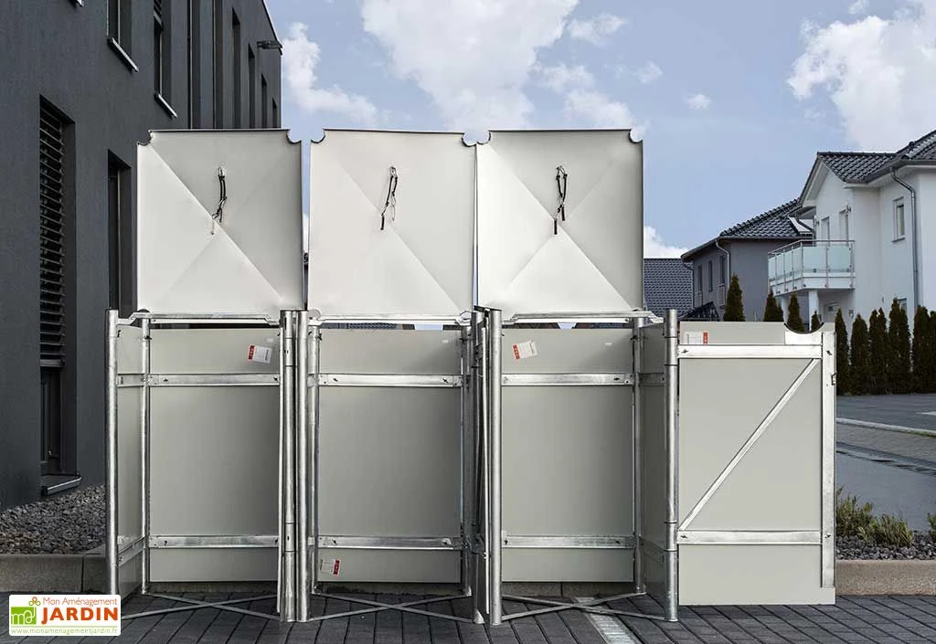 Cache-poubelle triple en acier et composite aluminium 209 x 80 x 115 cm