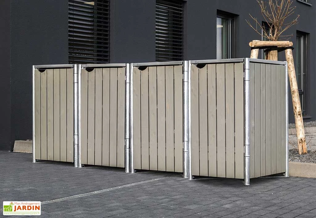 Cache-poubelles en acier et bois de pin traité 241 x 63 x 115 cm