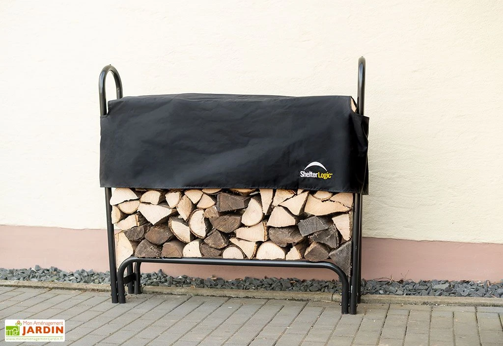 Porte-bûches en acier inoxydable avec housse en polyester – 126 cm
