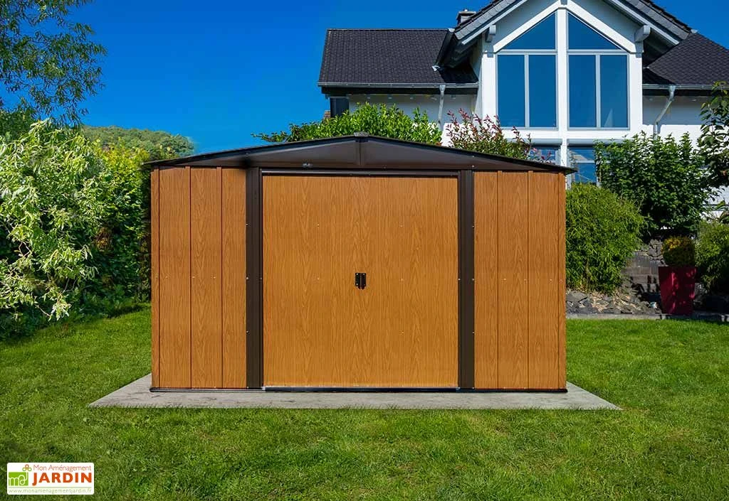 Abri de jardin en acier galvanisé imitation bois Woodlake – 11,5 m²