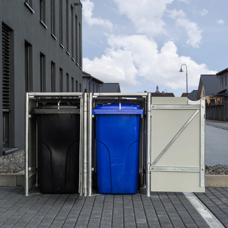 Cache-poubelle 2 compartiments Müllbox en aluminium noir 2x240L – HIDE