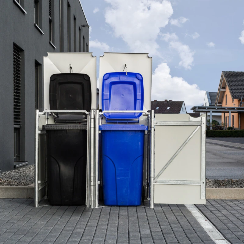 Cache-poubelle 2 compartiments Müllbox en aluminium noir 2x240L – HIDE