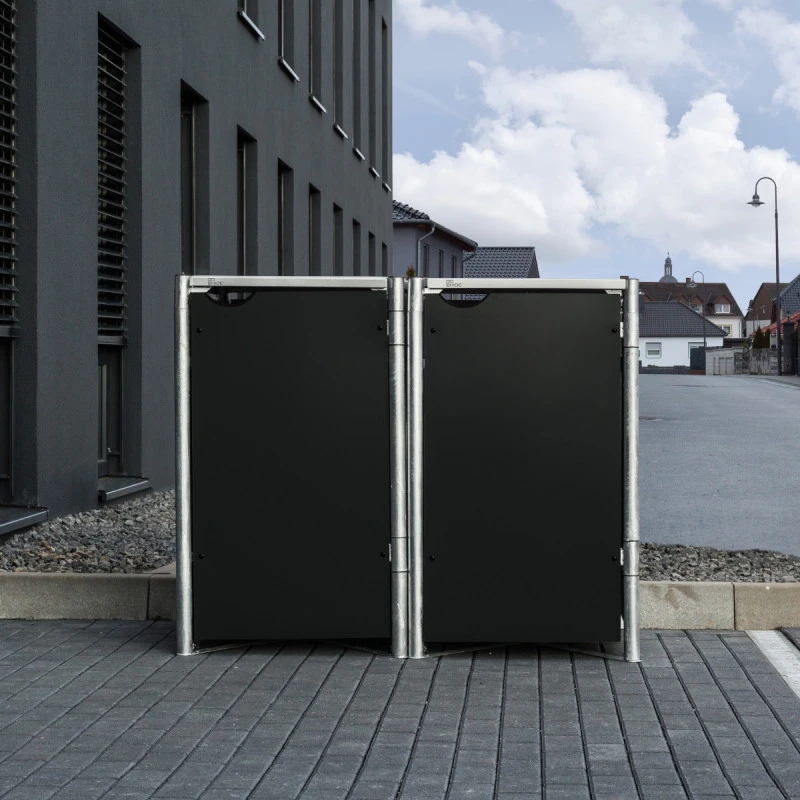 Cache-poubelle 2 compartiments Müllbox en aluminium noir 2x240L – HIDE
