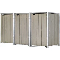 Cache-poubelle 3 Compartiments Müllbox En Bois Traité Gris 3x140L – HIDE