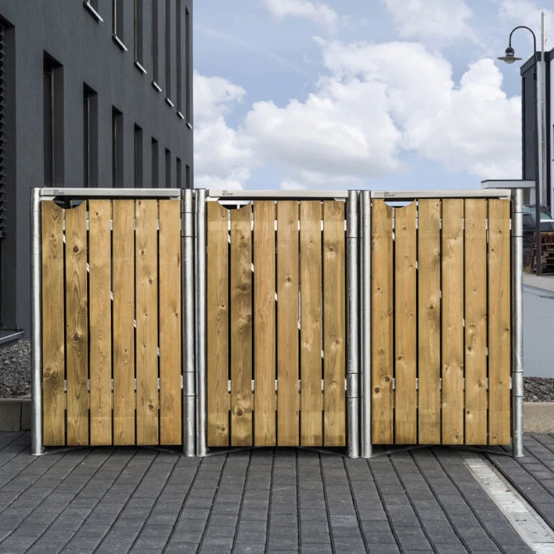 Cache-poubelle 3 compartiments Müllbox en bois traité naturel 3x240L – HIDE