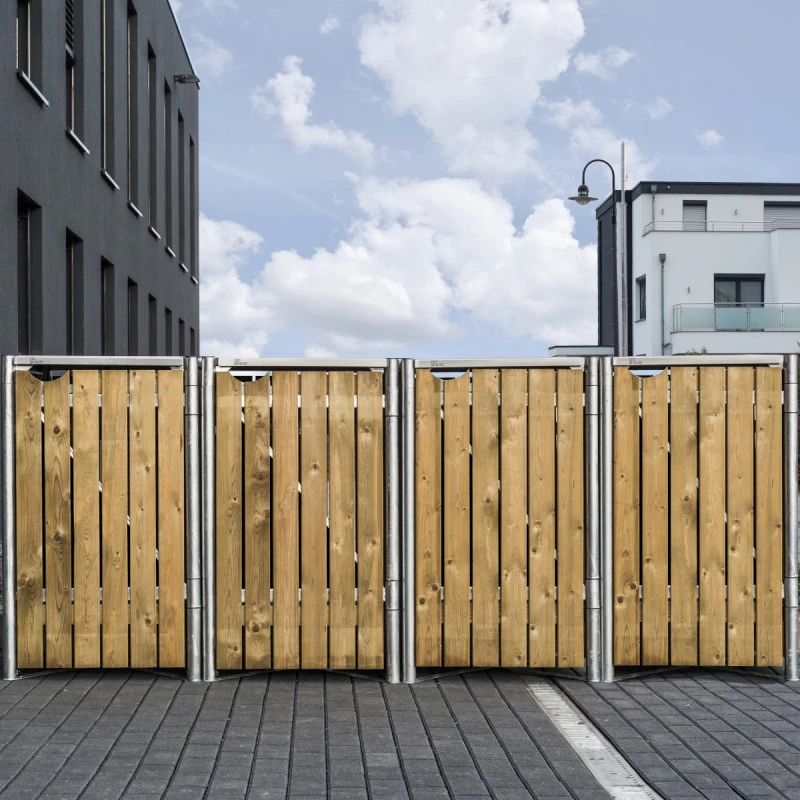 Cache-poubelle 4 compartiments Müllbox en bois traité naturel 4x140L – HIDE