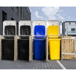 Cache-poubelle 4 Compartiments Müllbox En Bois Traité Naturel 4x140L – HIDE