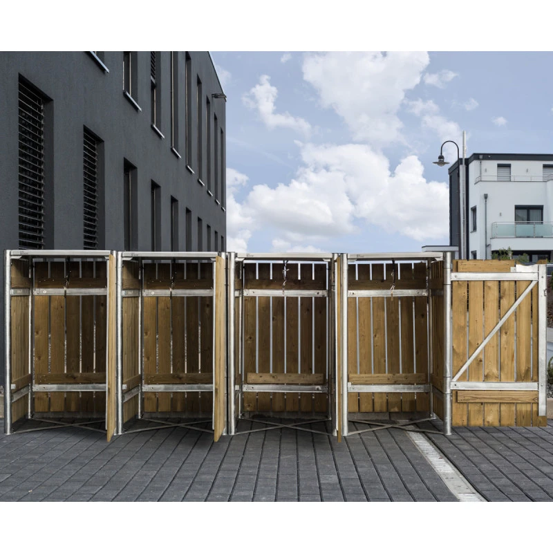 Cache-poubelle 4 compartiments Müllbox en bois traité naturel 4x140L – HIDE