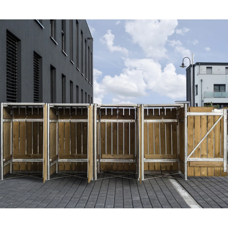 Cache-poubelle 4 compartiments Müllbox en bois traité naturel 4x240L – HIDE