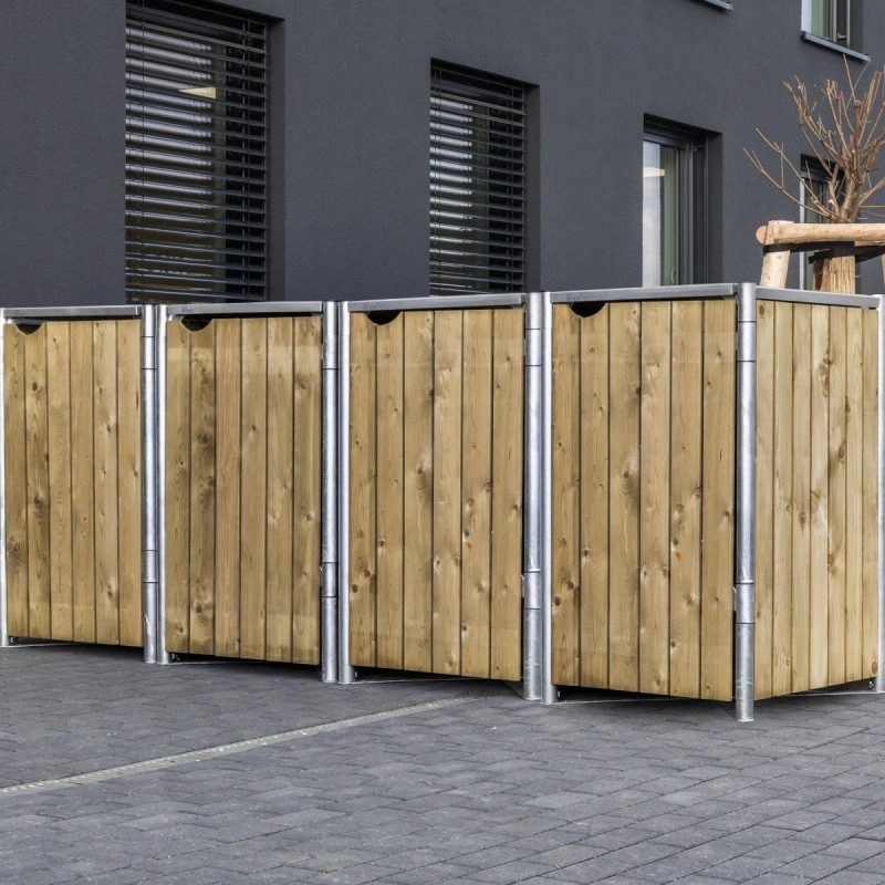 Cache-poubelle 4 compartiments Müllbox en bois traité naturel 4x240L – HIDE
