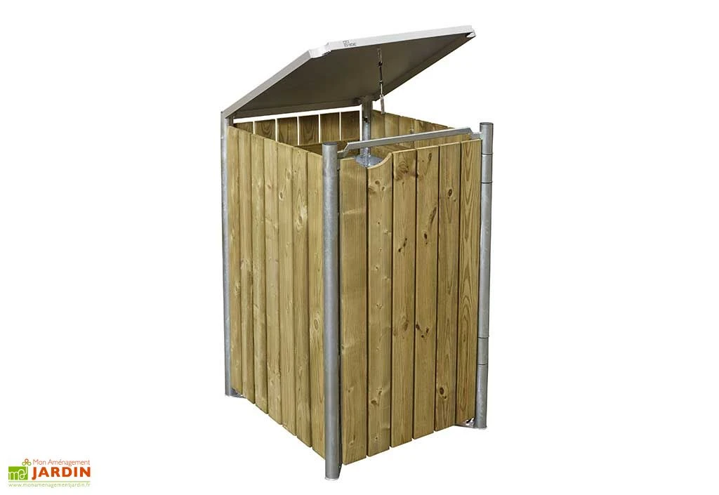 Cache-poubelle simple en acier et bois de pin traité 60 x 63 x 115 cm