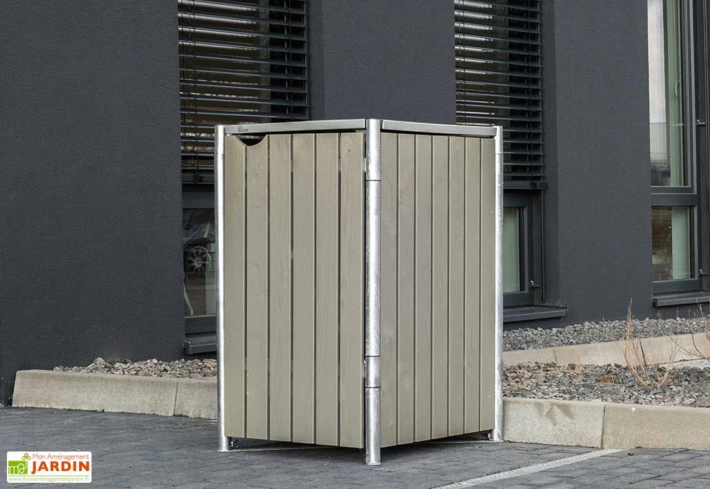 Cache-poubelle simple en acier et bois de pin traité 60 x 63 x 115 cm