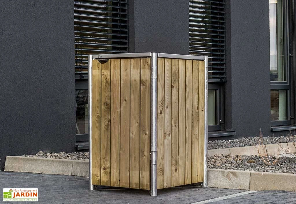 Cache-poubelle simple en acier et bois de pin traité 60 x 63 x 115 cm