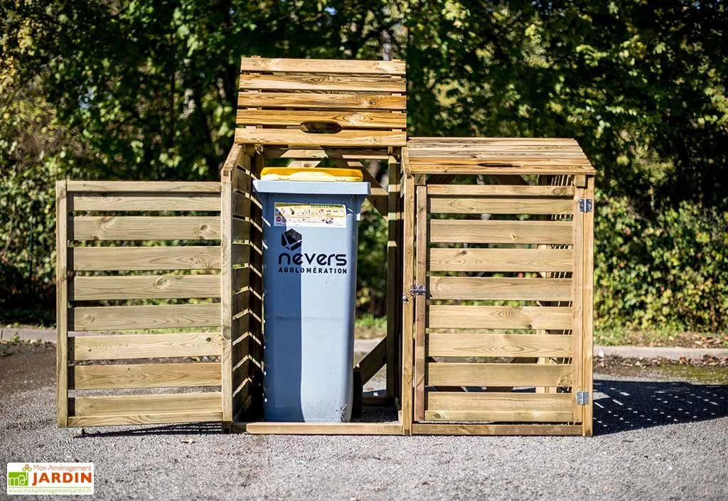 Cache Poubelle Bois Double (150x90x120)