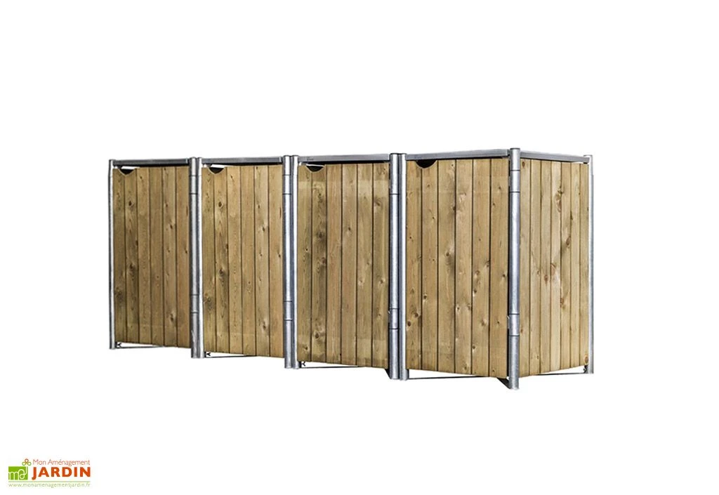 Cache-poubelles en acier et bois de pin traité 241 x 63 x 115 cm