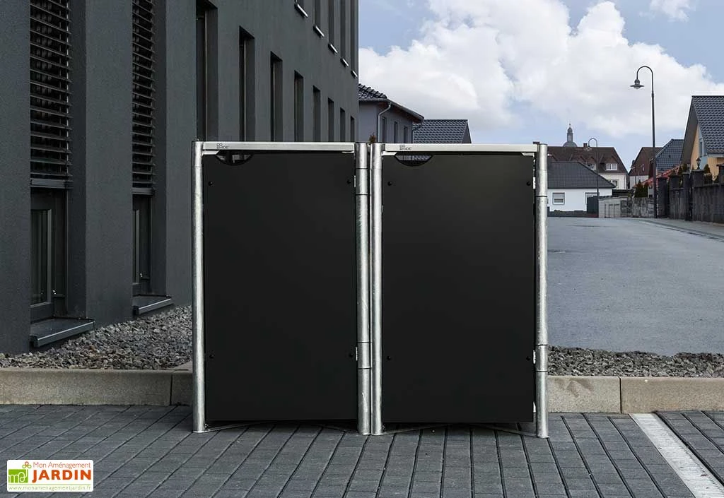 Cache-poubelle double en acier et composite aluminium 139 x 80 x 115 cm