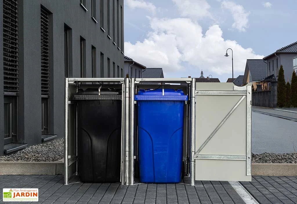 Cache-poubelle double en acier et composite aluminium 139 x 80 x 115 cm