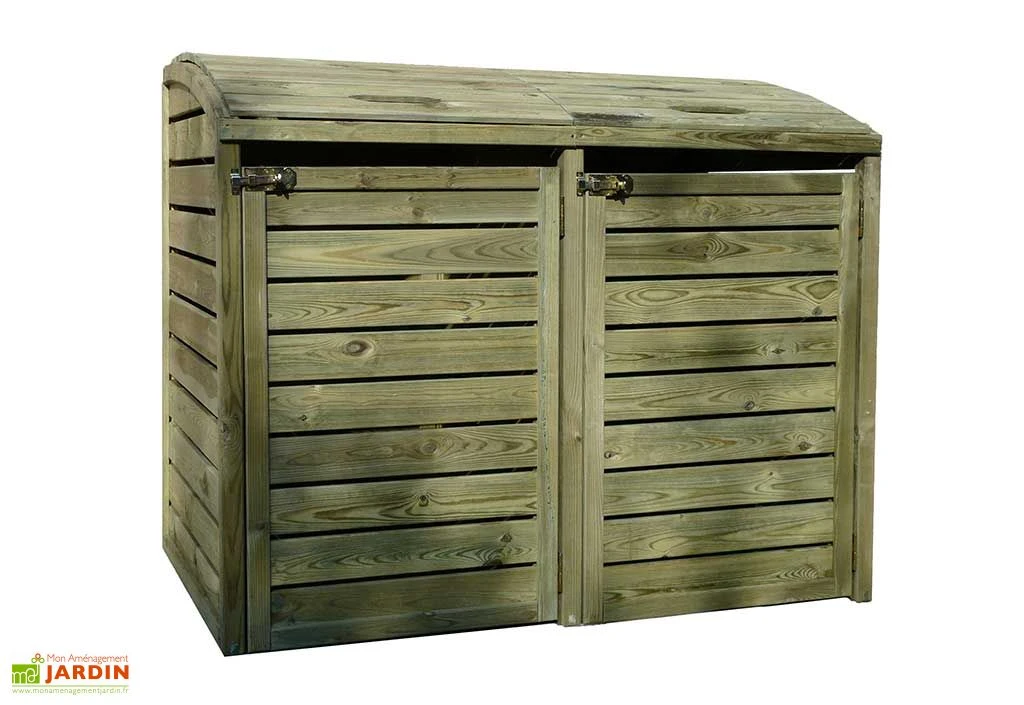 Cache-poubelle double en bois de pin traité 145 x 92 x 95 cm