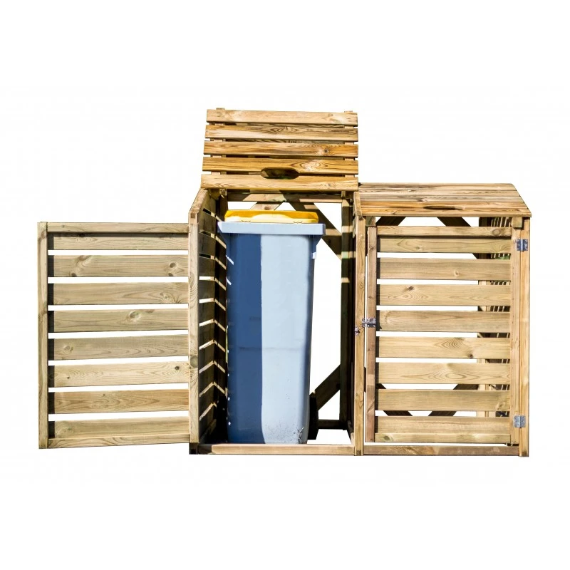 Cache poubelle double en bois massif certifié traité autoclave