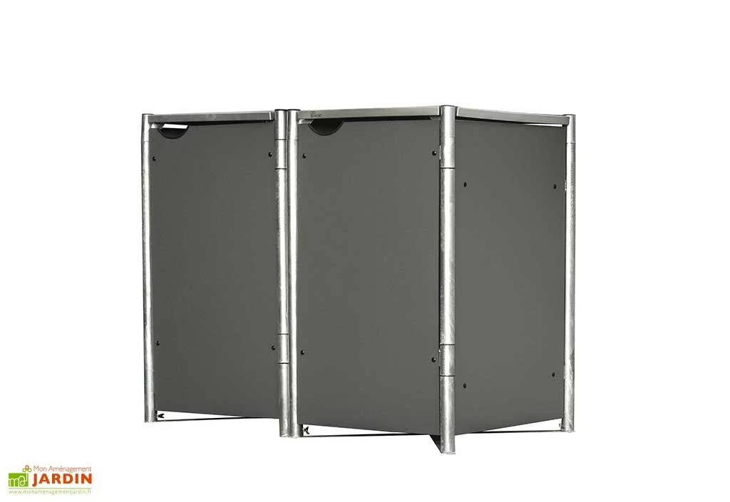 Cache-poubelle double en acier et composite aluminium 120 x 63 x 115 cm
