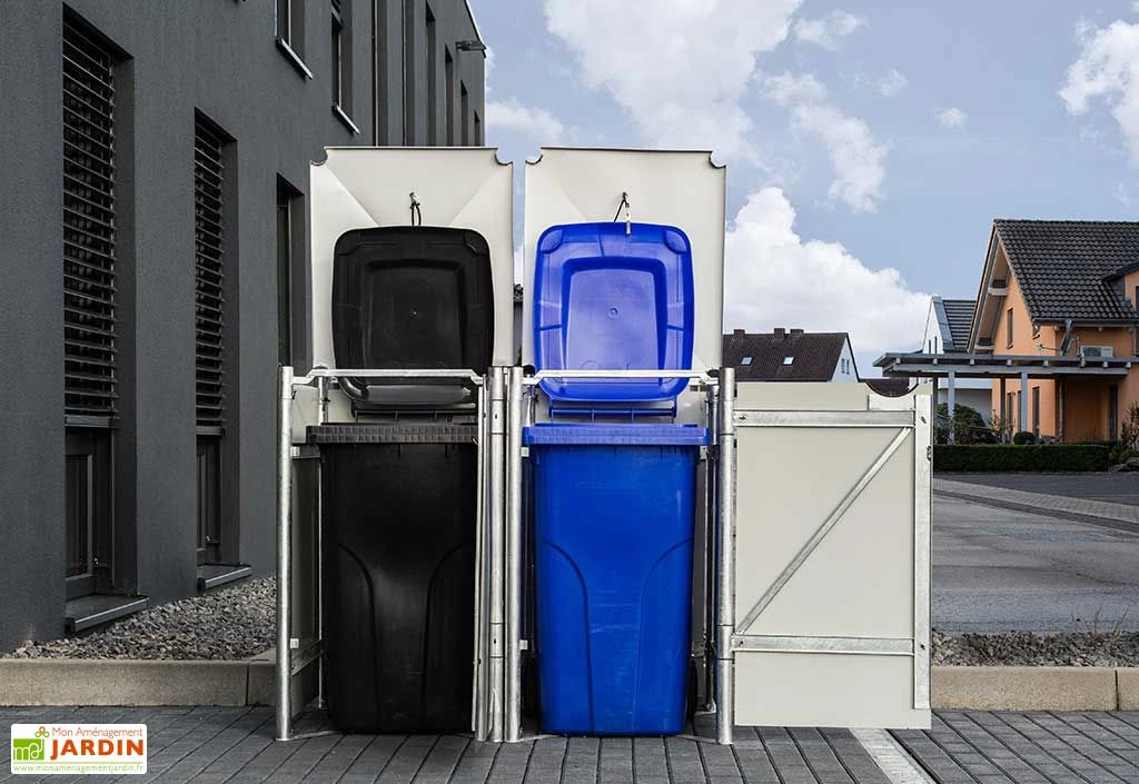 Cache-poubelle double en acier et composite aluminium 139 x 80 x 115 cm