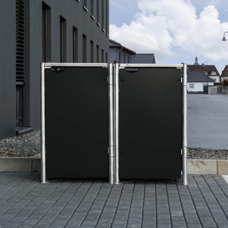 Cache-poubelle 2 compartiments Müllbox en aluminium noir 2x140L – HIDE