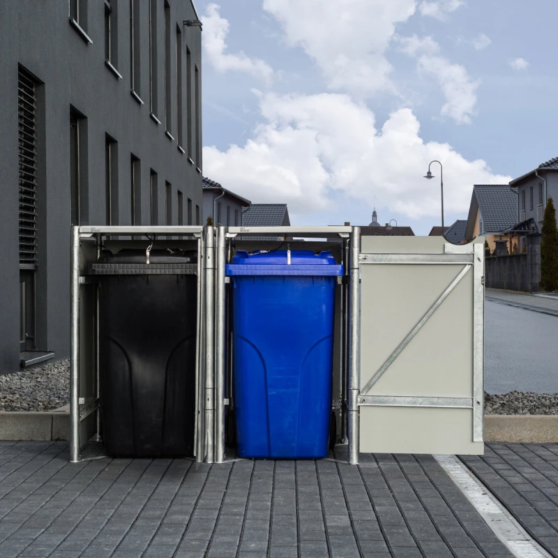 Cache-poubelle 2 compartiments Müllbox en aluminium noir 2x140L – HIDE