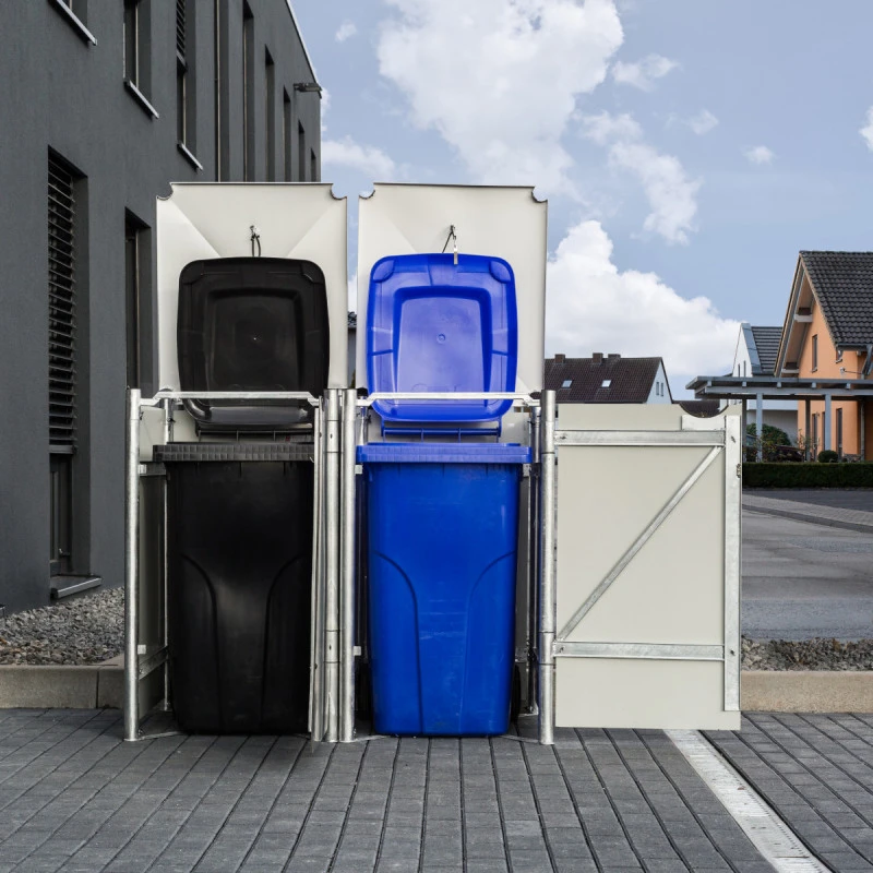 Cache-poubelle 2 compartiments Müllbox en aluminium noir 2x140L – HIDE