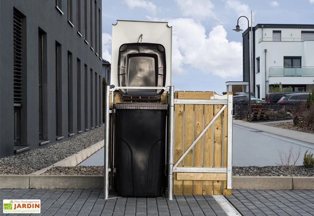 Cache-poubelle simple en acier et bois de pin traité 69 x 80 x 115 cm