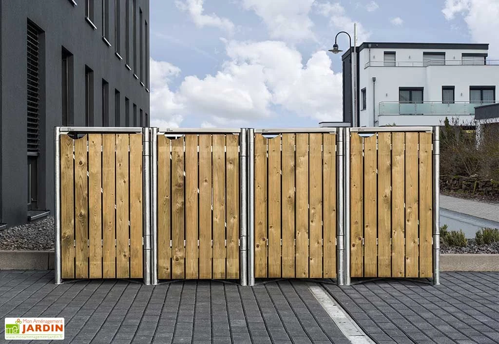 Cache-poubelles en acier et bois de pin traité 278 x 80 x 115 cm