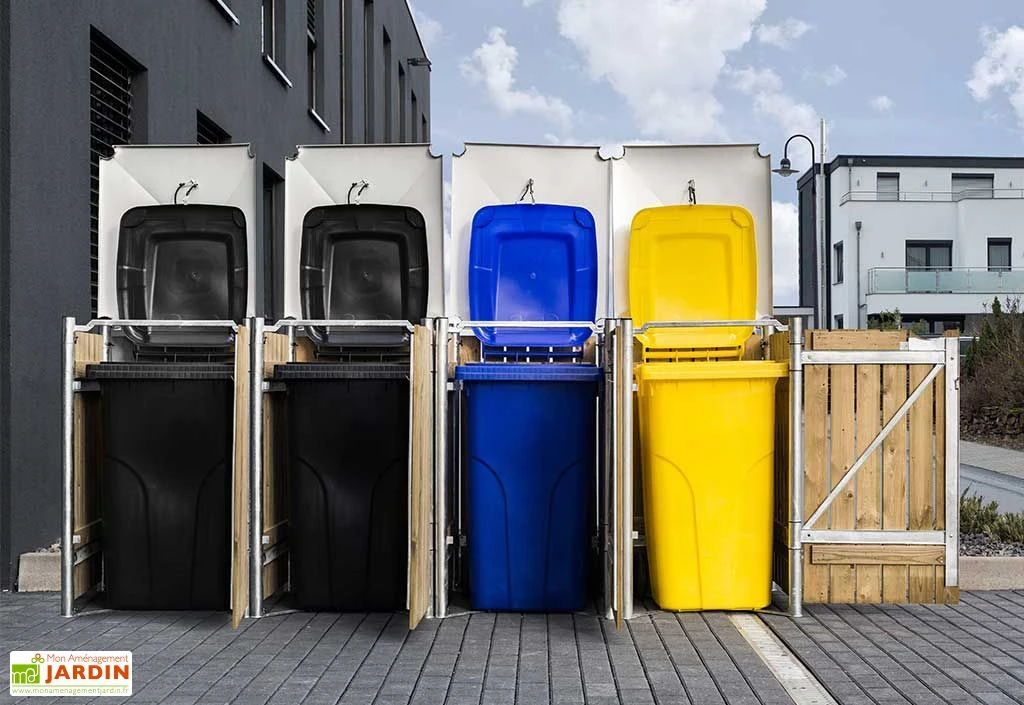 Cache-poubelles en acier et bois de pin traité 278 x 80 x 115 cm