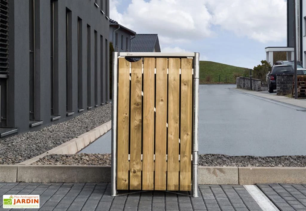 Cache-poubelle simple en acier et bois de pin traité 69 x 80 x 115 cm